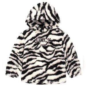 NWT Girls Juicy Couture Sherpa Faux Shearling Zebra Animal Print Hoodie Top Sz 7